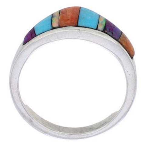 Southwest Sterling Silver Multicolor Inlay Ring Size 6-3/4 UX36482